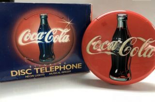 Nib Coca Cola Blinking Disc Telephone Neon Lights & Musical Ringer