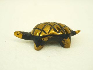 Vintage Heavy Polished Solid Cast Brass 2 " L Mini Turtle Figurine