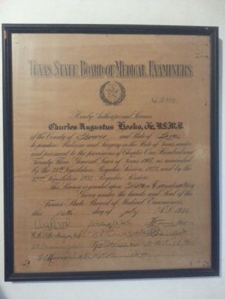 1935 Certificate Texas Medical Examiners License Medicine Surgery Doctor Seal