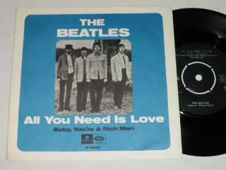 Very Rare The Beatles Single 45 All You Need Is Love Parlophone Sweden Exc/exc