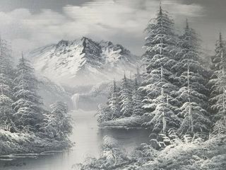 R.  Boren Nature Black White Mountains Trees River Painting