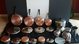 24 Pc 1801 Revere Ware Copper Bottom Stainless Pots,  Pans,  Skillets Cookware Set