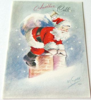 Vintage Christmas Card Marjorie Cooper Santa On Chimney Rust Craft