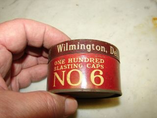 Vintage Hercules Powder Co.  Blasting Caps Tin 100 Count No 6 Brown Wilmington,  DE 3
