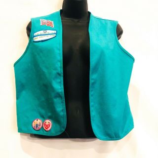 Girl Scout Green Vest Green Arizona Troop With Patches Made In Usa Cotton Blend