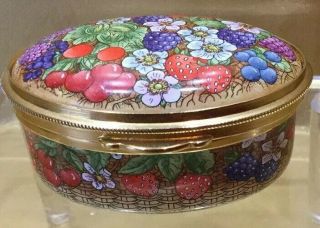 Staffordshire Enamels Oval Trinket Box With Floral & Berries Artwork