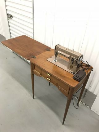 Vintage Singer 301a Portable Sewing Machine With Work Desk Cabinet