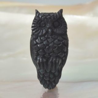 Owl Bird Black Buffalo Horn Focal Bead Art Carving Pendant Handmade 2 G
