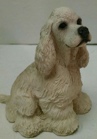 Vintage Resin Cocker Spaniel Dog Figurine Statue White W/black Nose 4.  5 " Tall