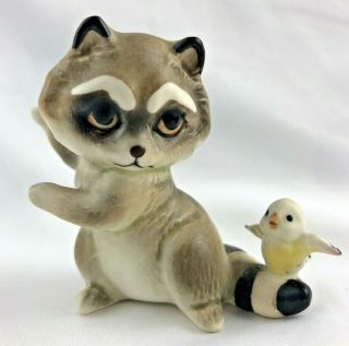Anthropomorphic Raccoon With Bird On His Tail Figurine Napco Enesco Japan??
