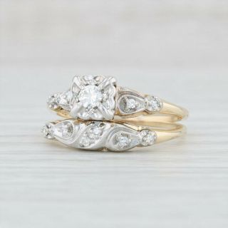 Vintage Diamond Engagement Ring Wedding Band - 14k Gold Size 8.  25 Bridal Set