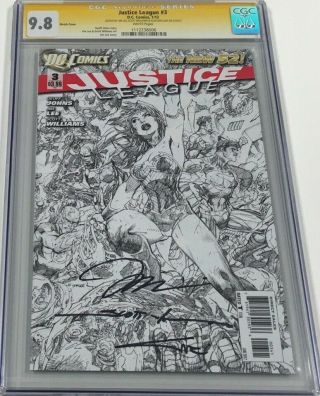 Dc 52 Justice League 3 B&w Sketch Signed By Jim Lee & Sinclair Cgc 9.  8 Ss