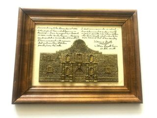 Vintage Alamo Sculpture W Col Travis Letter Signed Framed Texas Art Robert Crane