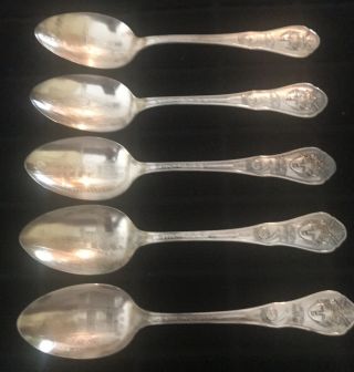 5 Different 1933 Century Of Progress Souvenir Spoons Chicago Worlds Fair