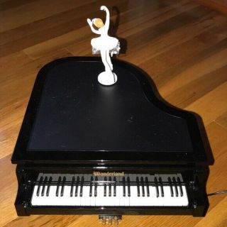 Wonderland Black Baby Grand Piano Music Box Plays 6 Songs Ballerina Dances