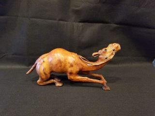 Vintage Leather Wrapped Sitting Camel With Glass Eyes 13 L X 7.  5 H