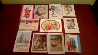 16 Vintage Folding Christmas Year Greetings Cards