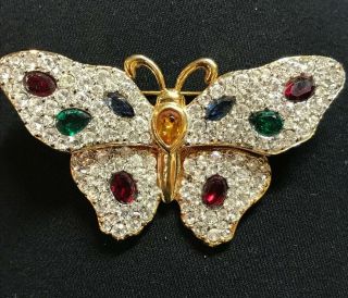 Signed Swarovski Swan Multicolored Clear Crystal Butterfly Brooch Pin Retired