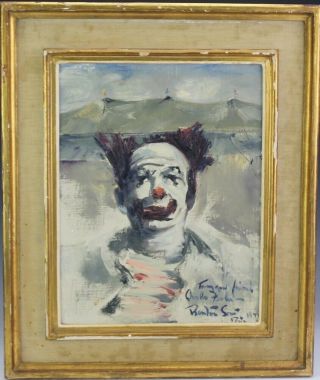 Benton Francis Scott 1907 - 1983 Usa Clown Portrait Oil Canvas Painting Listed Smj