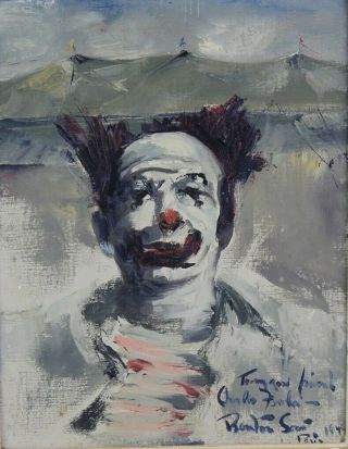 Benton Francis Scott 1907 - 1983 USA Clown Portrait Oil Canvas Painting LISTED SMJ 2