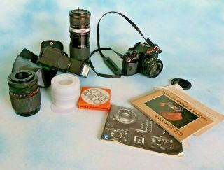 Vintage Canon A1 Film Camera 35mm With Fd 50mm 1:1.  8 Lens,  3 Lenses Flash & More