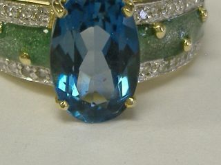 Vintage Solid 14k Gold Natural London Blue Topaz & Diamonds Ring Size 7.