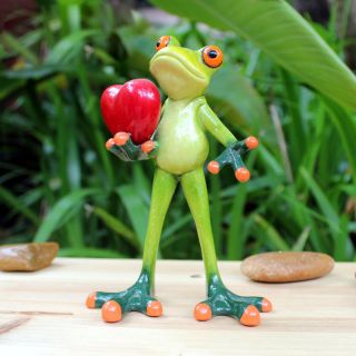 1x Green Frog Figurine Resin Frogs Colleation Gift Marry Me Love Heart