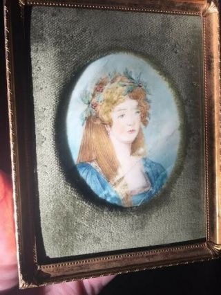 Early to mid 19th century Antique hand painted portrait miniature Framed velvet 2