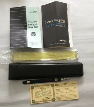 Vintage Pickett All - Metal Slide Rule,  Model N803 - Es W Leather Case,  Box,  Papers