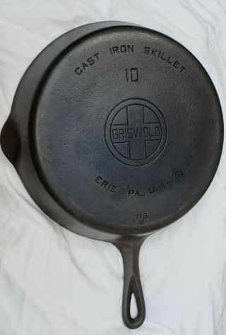 Vintage Griswold Cast Iron Skillet Erie Pa.  U.  S.  A.  Pan 10.  716b Double Spout