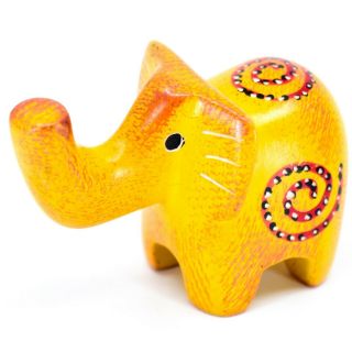 Smolart Hand Carved Soapstone Yellow & Orange Elephant Figurine Made Kenya