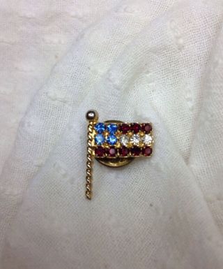 Vintage American Flag Lapel Pin With Red,  White,  And Blue Rhinestones