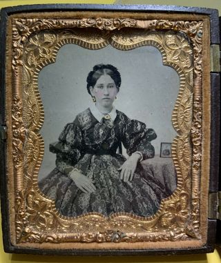 Daguerreotype Woman Well Dressed Wearing Jewelry By Sixth Plate