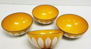 Set Of 4: Cathrineholm Of Norway Small Yellow White Enamelware Lotus Bowl 5 - 1/2 "