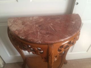 Vintage Half circle Table Solid wood marble top insert French style entry stand 3