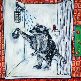 Raccoon Taking A Bath Bathroom Art Tile Coaster Gift Artwork Gifts