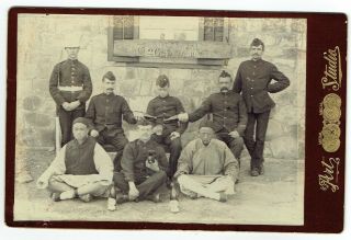 Victorian Cabinet Photo China Military Soldiers Beer Dog Opium Pipe Wei Hai Wei