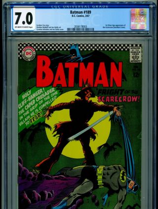 1967 Dc Batman 189 1st Appearance Silver Age Scarecrow Cgc 7.  0 Ow - W Box5