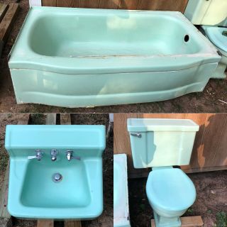Vintage Green Tub,  Toliet,  And Sink
