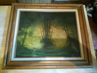 Forrest Landscape Oil Painting On Canvas 20 " X 16 " Wood Frame Larger