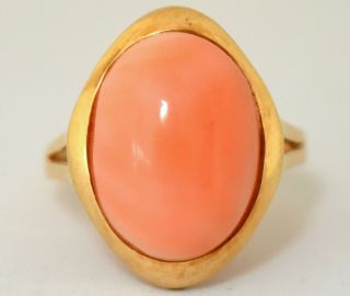 Vintage 14k Solid Gold And Natural Untreated Coral Ring Size 8