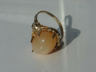 Vtg 10k Yellow Gold Ring Large Carat Peach Moonstone Color Size 9