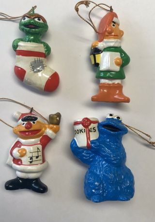 4 Vintage Sesame Street Ornaments Ernie Bert Cookie Monster Oscar 1970s Korea