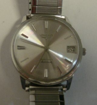 Longines Grand Prize Automatic Watch Stainless Steel Date Window Silver Mens Vtg