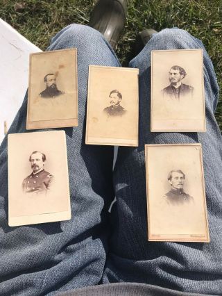 Civil War Photo Album W/ 5 Cdvs Soldiers Brady Gardner Kinder Family Id Philly.