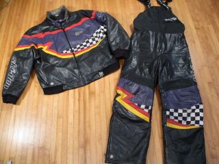 Vintage Ski - Doo Leather Jacket & Bibs Overalls Size 46 Sno Gear Suit Coverall