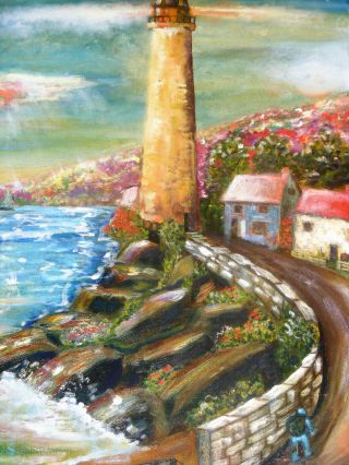 East Coast Lighthouse Oil Painting On Board Signed M.  Rylander 1971
