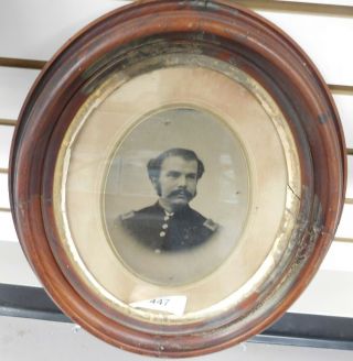 Ferrotype Portrait Photo Civil War Era Soldier In Uniform Oval Framed