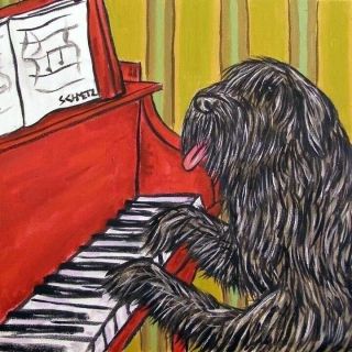 Bouvier Des Flandres Playing Piano Dog Art Tile Coaster Gift Music Room Artwork