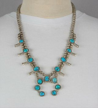 Vintage Robert Becenti Navajo Sterling Silver Turquoise Squash Blossom Necklace